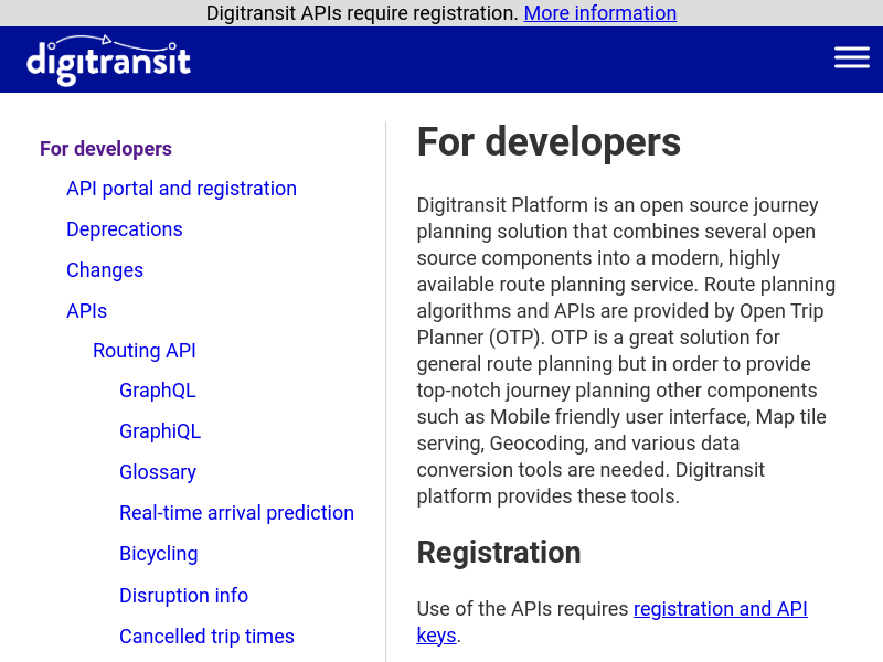 Screenshot of Digitransit website