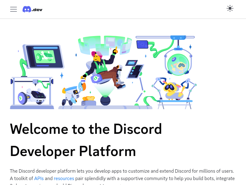 Screenshot of Discord API website