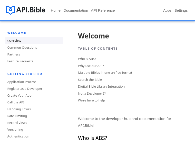Screenshot of API Bible website
