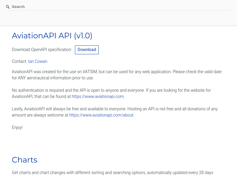 Screenshot of Aviation API website