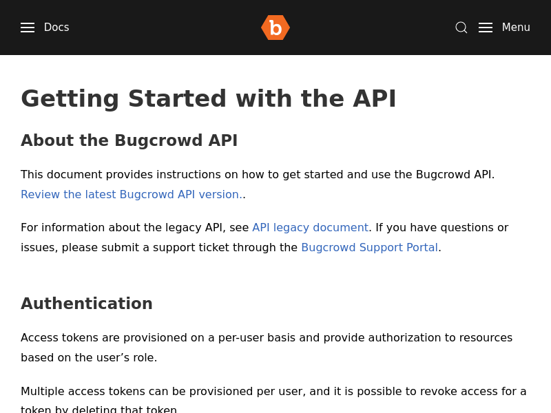 Screenshot of Bugcrowd API website