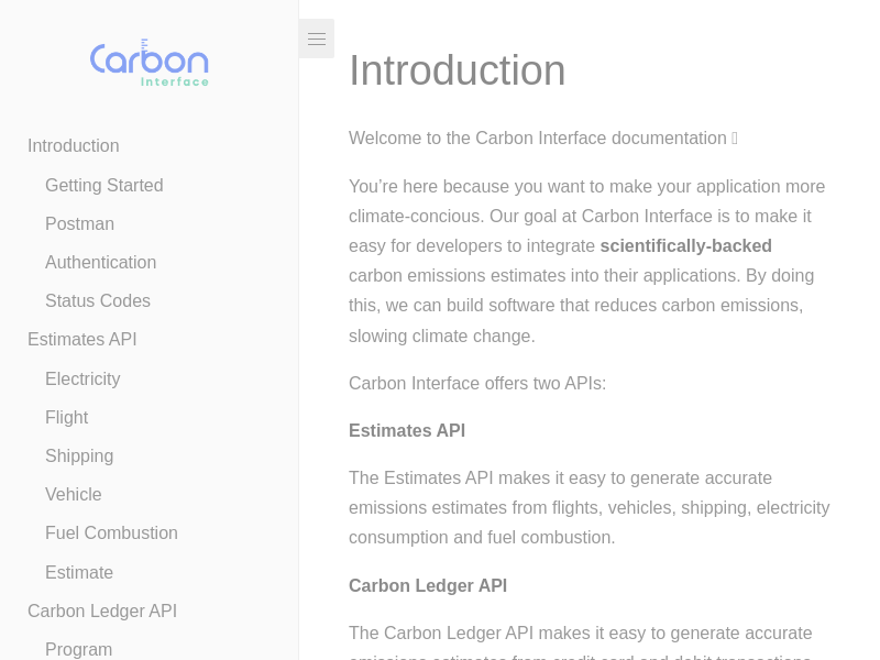 Screenshot of Carbon Interface website