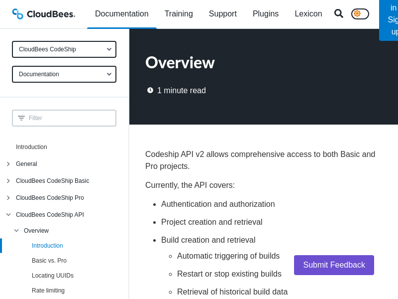 Screenshot of CloudBees Codeship API website