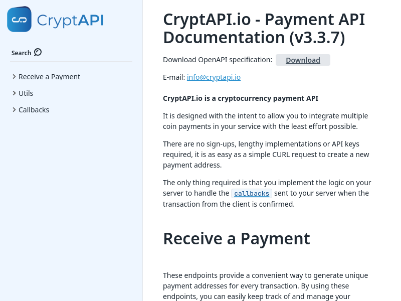 Screenshot of CryptAPI website