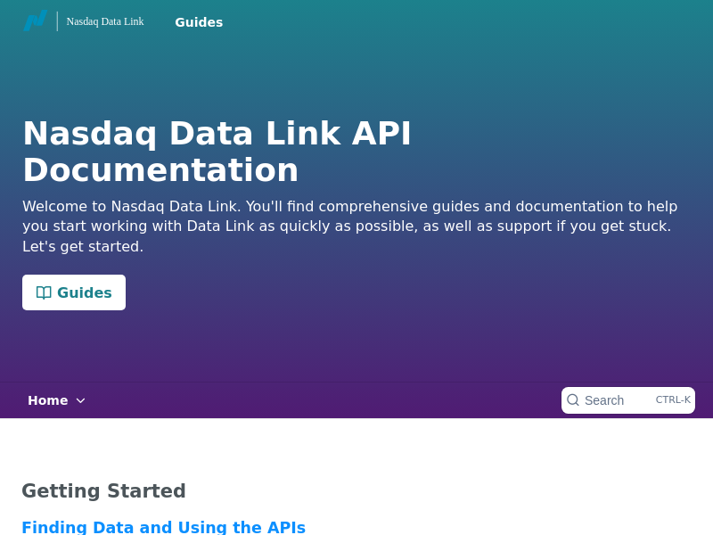 Screenshot of Nasdaq Data API website