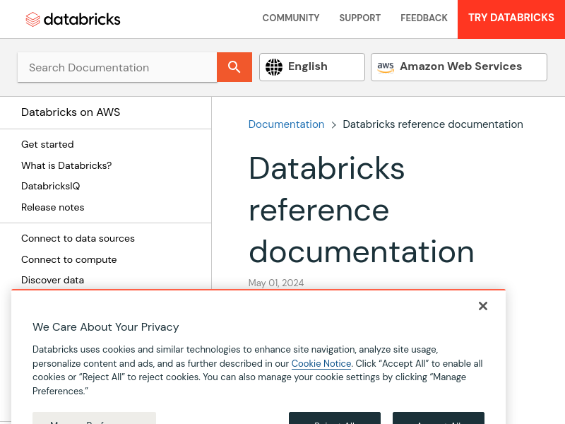 Screenshot of Databricks API website