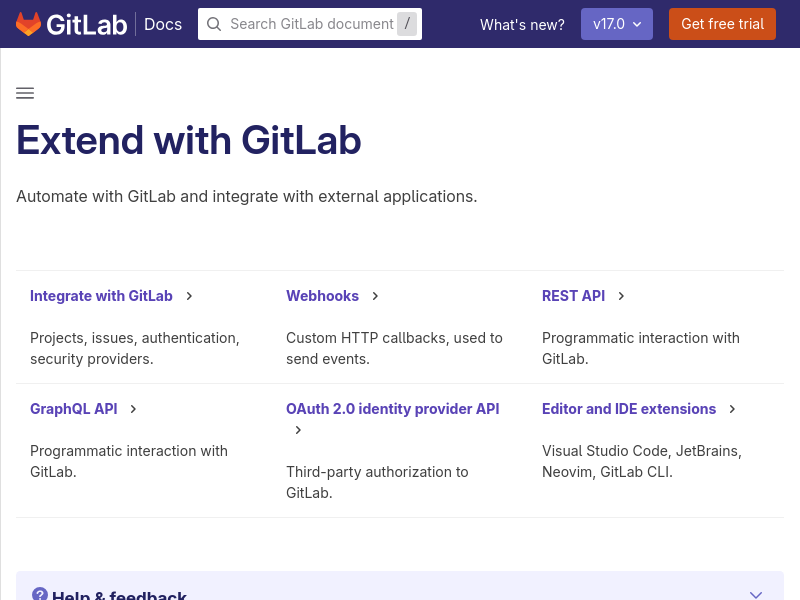 Screenshot of GitLab API website