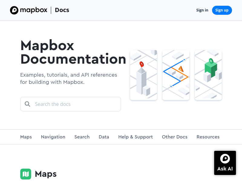Screenshot of Mapbox website