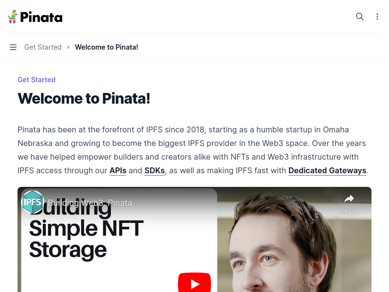 Screenshot of Pinata website