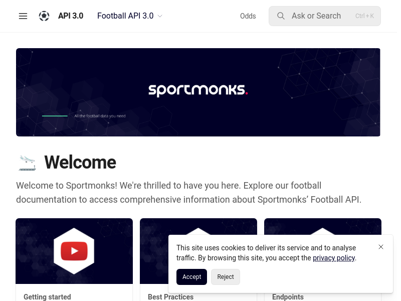 Screenshot of SportMonks Football API website