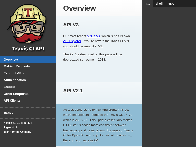 Screenshot of Travis CI API website