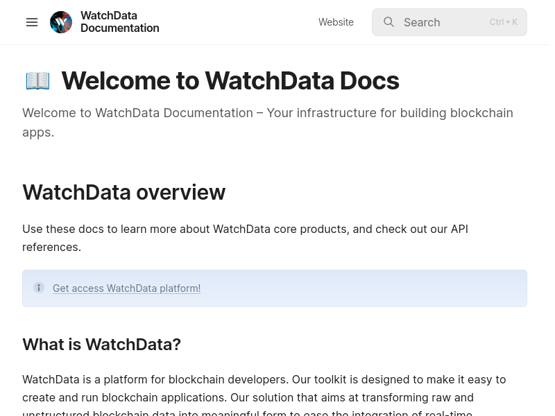 Screenshot of Watchdata API website