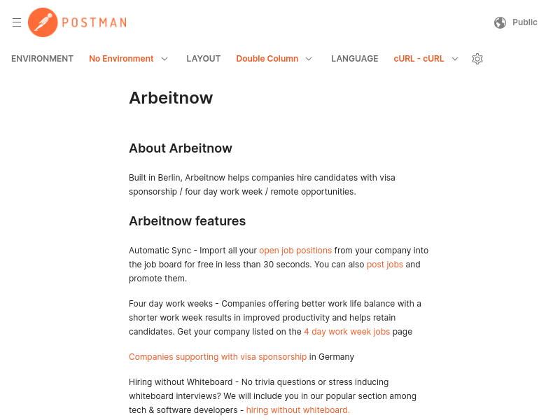 Screenshot of Postman API website