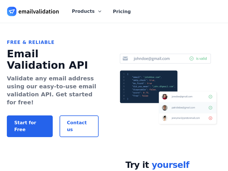 Screenshot of Email Validation API website