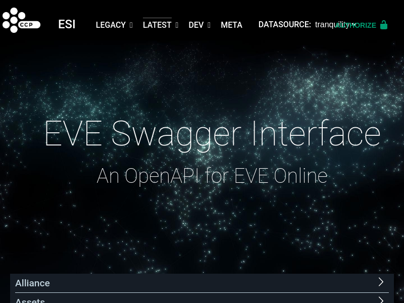 Screenshot of EVE Swagger Interface (ESI) website