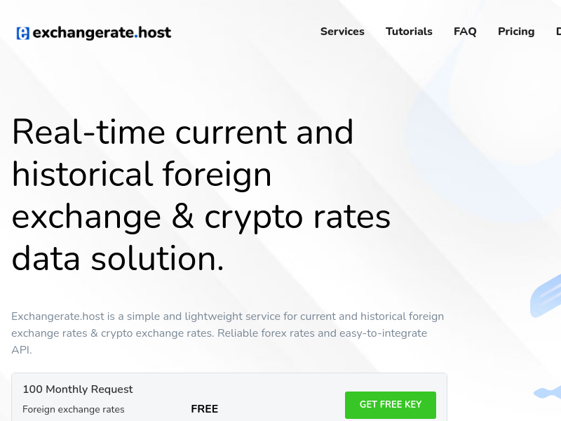 Screenshot of ExchangeRate.host website