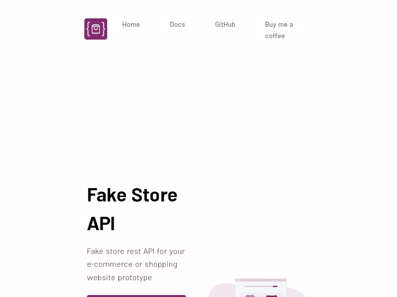 Screenshot of Fake Store API website