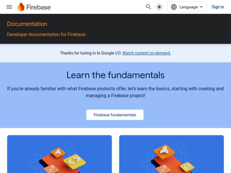 Screenshot of Firebase website