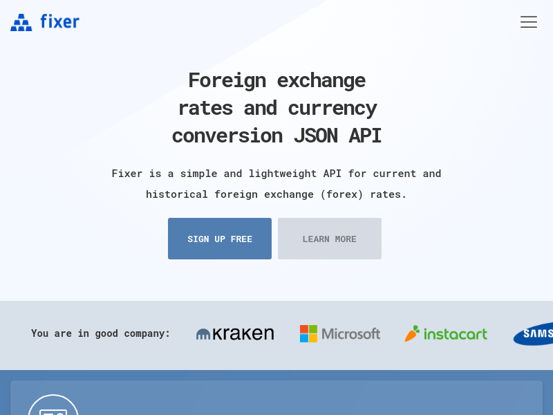 Screenshot of Fixer.io website
