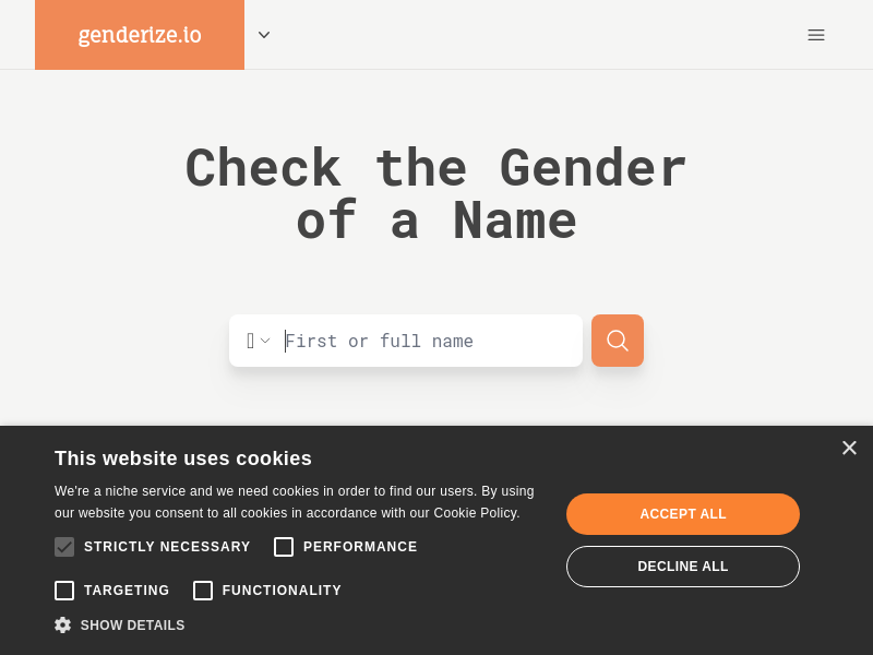 Screenshot of Genderize website