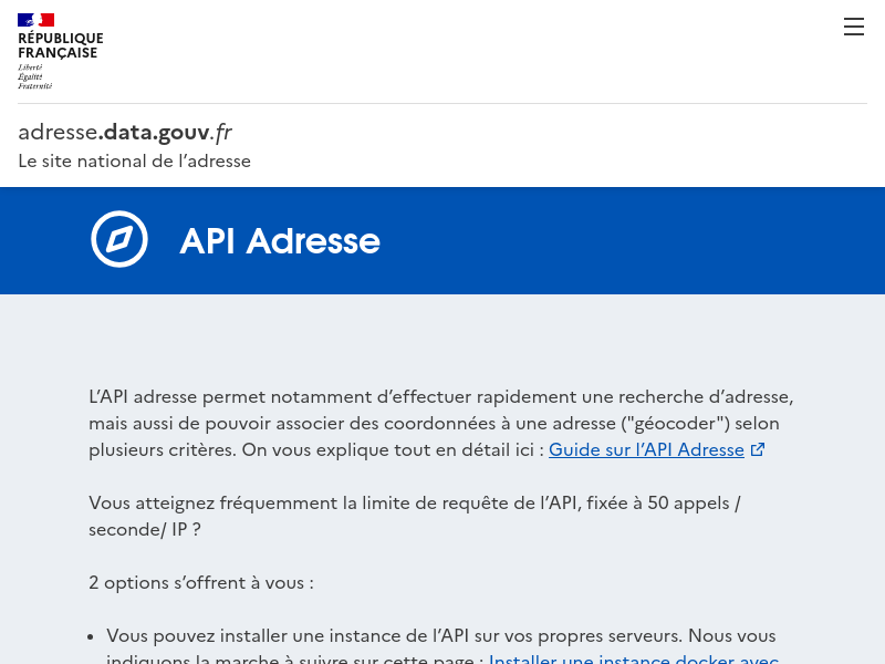 Screenshot of Gouv.fr Adresse API website