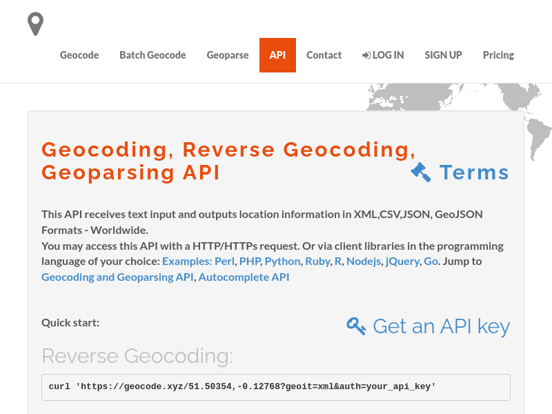 Screenshot of GeoCode.xyz API website