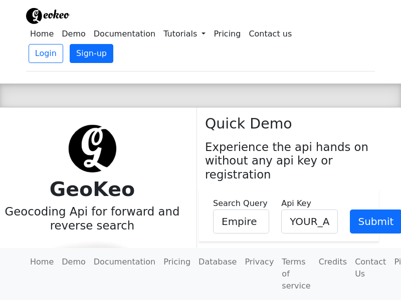 Screenshot of GeoKeo website