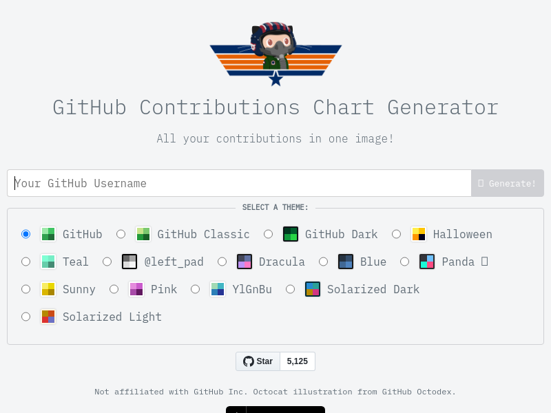 Screenshot of GitHub Contributions API website