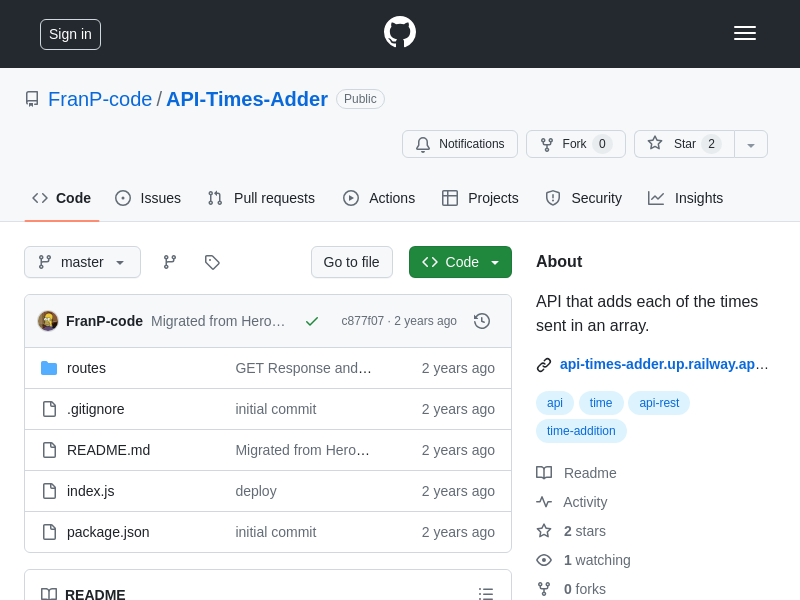 Screenshot of API-Times-Adder website