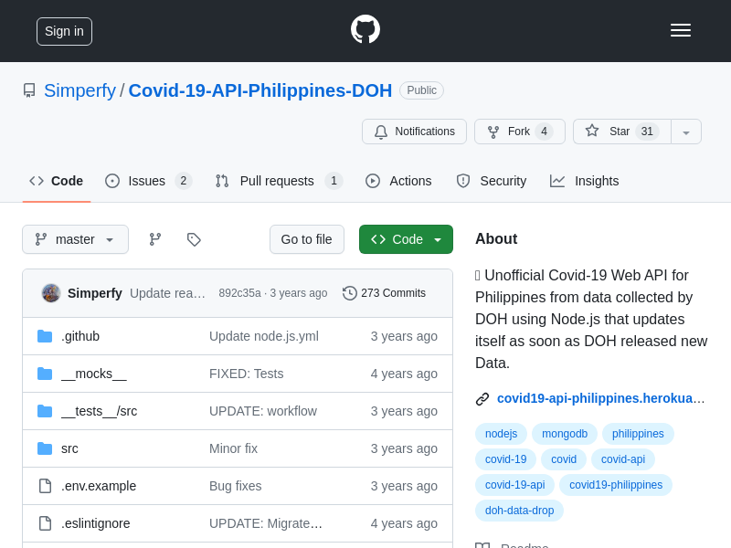 Screenshot of Covid-19 API Philippines DOH website