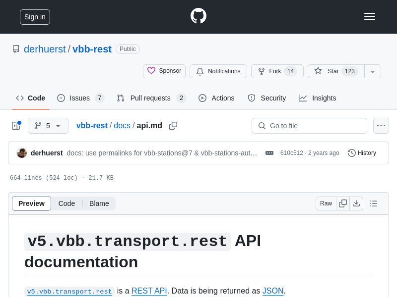 Screenshot of VBB REST API website