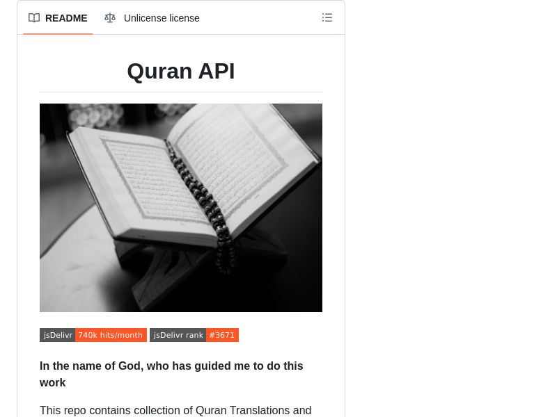 Screenshot of Quran API website