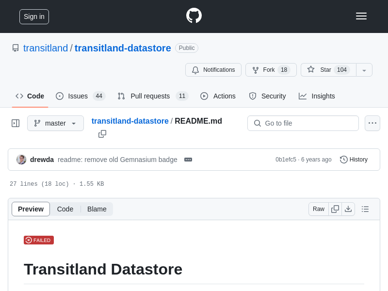 Screenshot of Transitland Datastore API website
