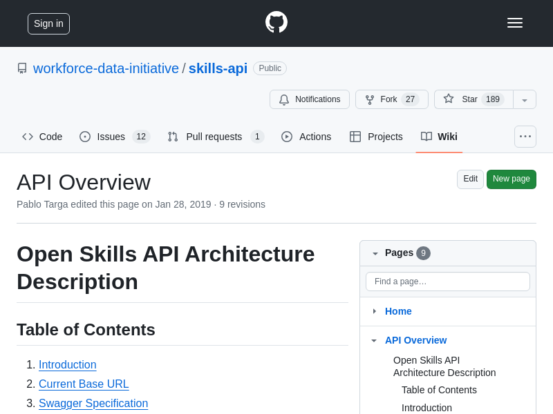 Screenshot of Skills API website