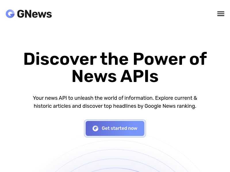 Screenshot of GNews API website