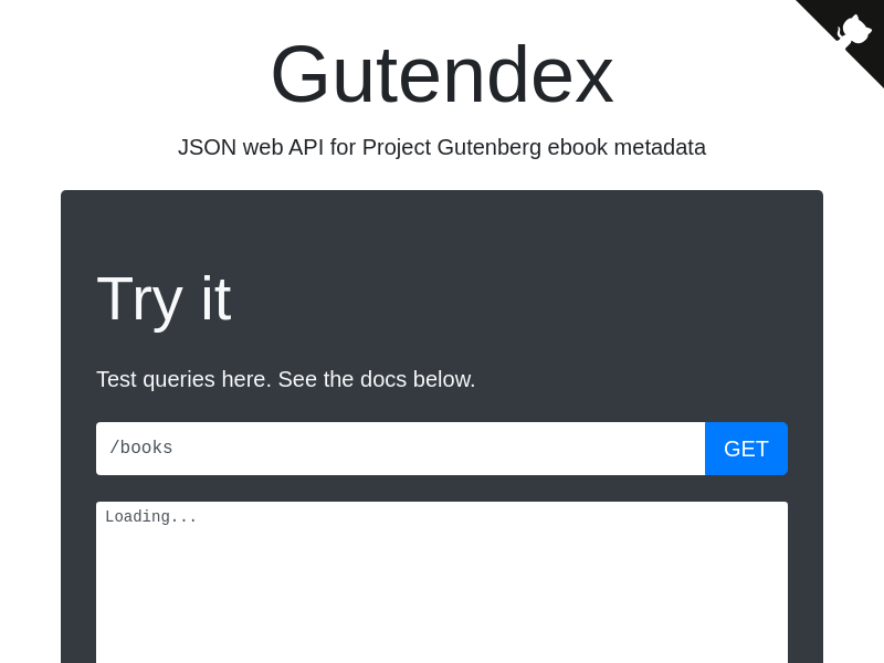 Screenshot of Gutendex API website