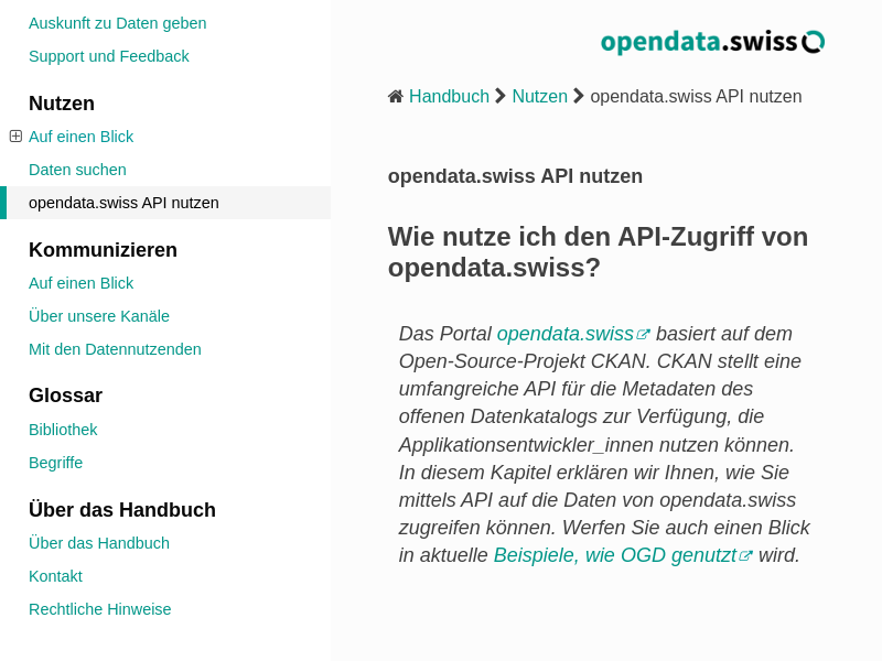 Screenshot of OpenData.Swiss API website