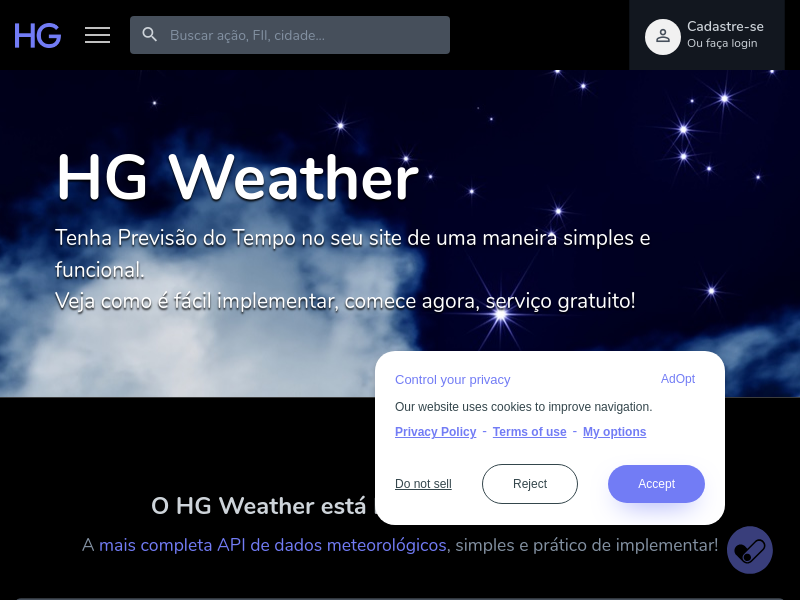 Screenshot of HG Brasil Weather website