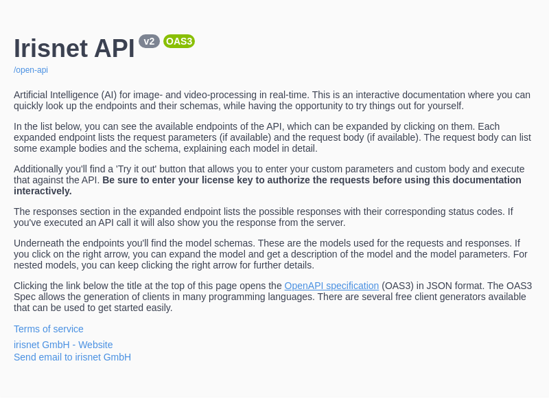 Screenshot of Irisnet API website