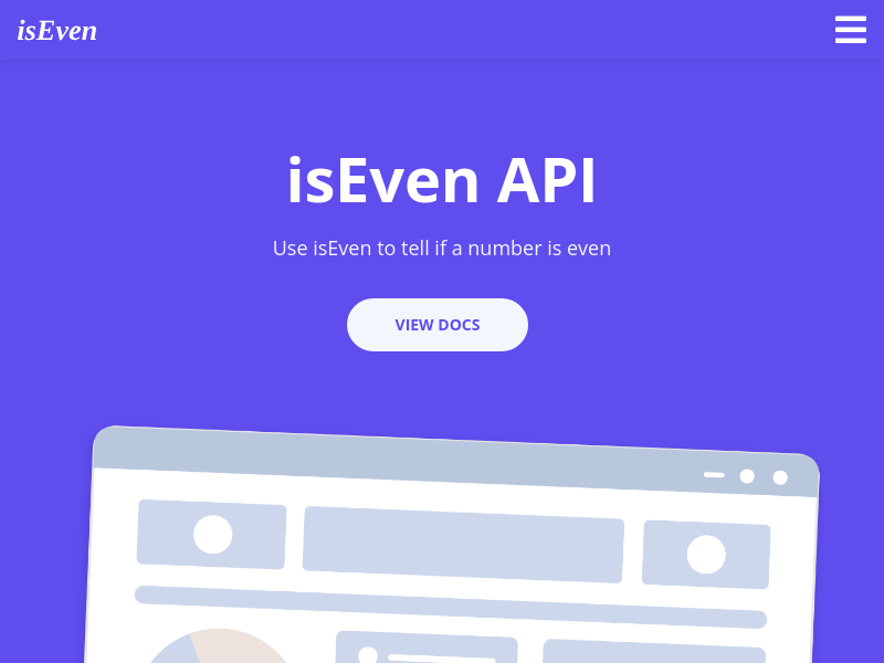 Screenshot of isEven API website
