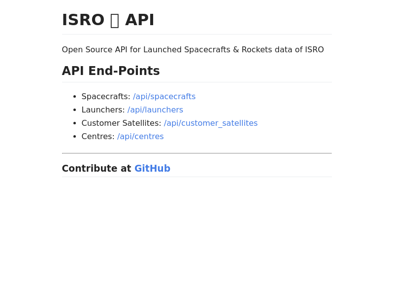 Screenshot of ISRO API website