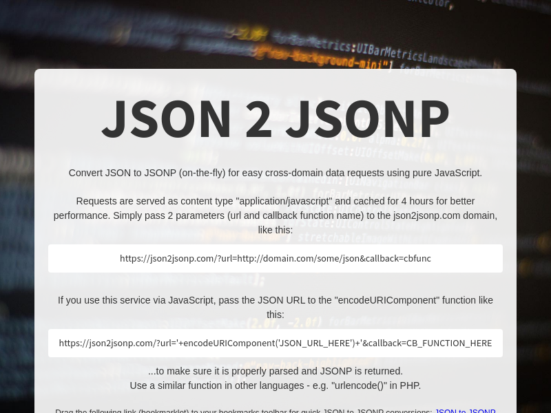 Screenshot of JSON to JSONP Converter website
