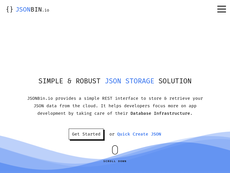 Screenshot of JSONBin.io website