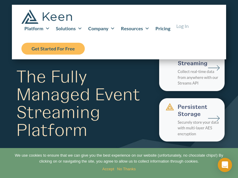 Screenshot of Keen IO website
