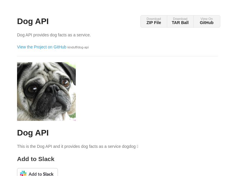 Screenshot of Dog API website