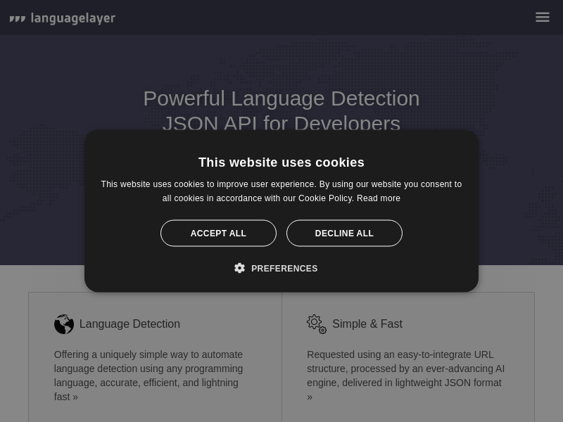 Screenshot of LanguageLayer website