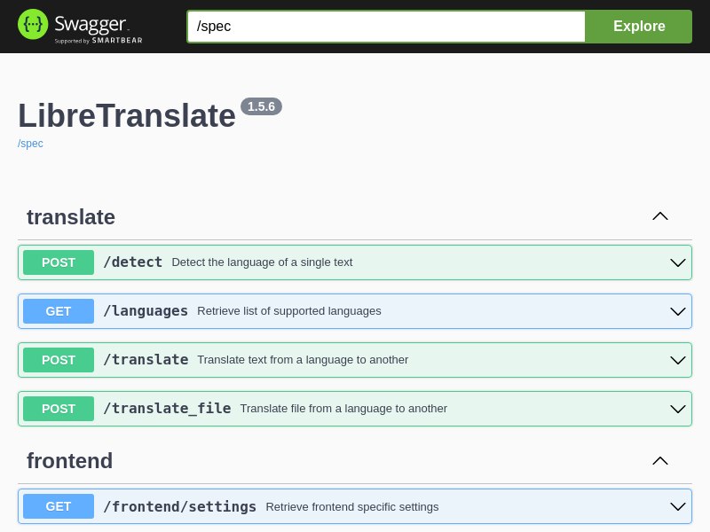 Screenshot of LibreTranslate API website