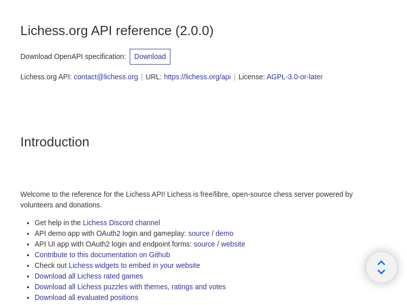 Screenshot of Lichess API website