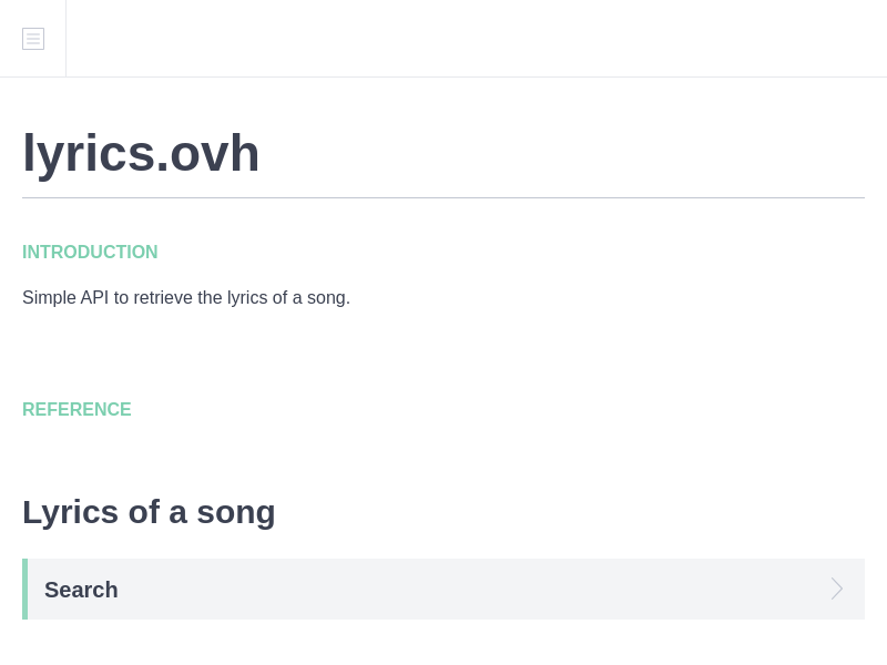 Screenshot of LyricsOVH API website