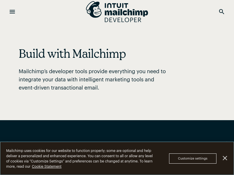 Screenshot of Mailchimp API website